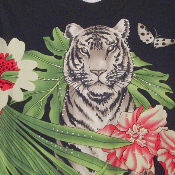 VALENTINA White TIGER Twin Set Size M RHINESTONES 2 Piece TOP & JACKET Vintage - Picture 3 of 12